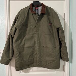 MENS SIZE 2XL WRANGLER FLEX BARN CHORE COAT OLIVE GREEN FLANNEL LINING